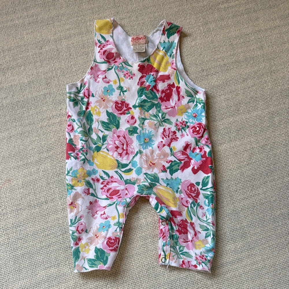 Zutano Floral Cotton Baby Romper in Pink, Yellow & Green